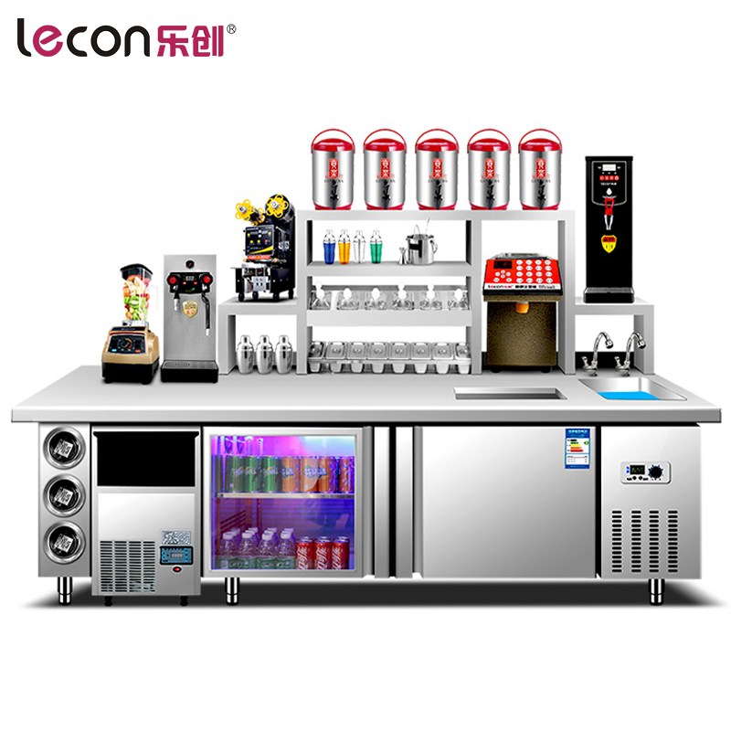 乐创(lecon) 水吧台 商用 奶茶店水吧台卧式操作台柜 定制 2米冷藏