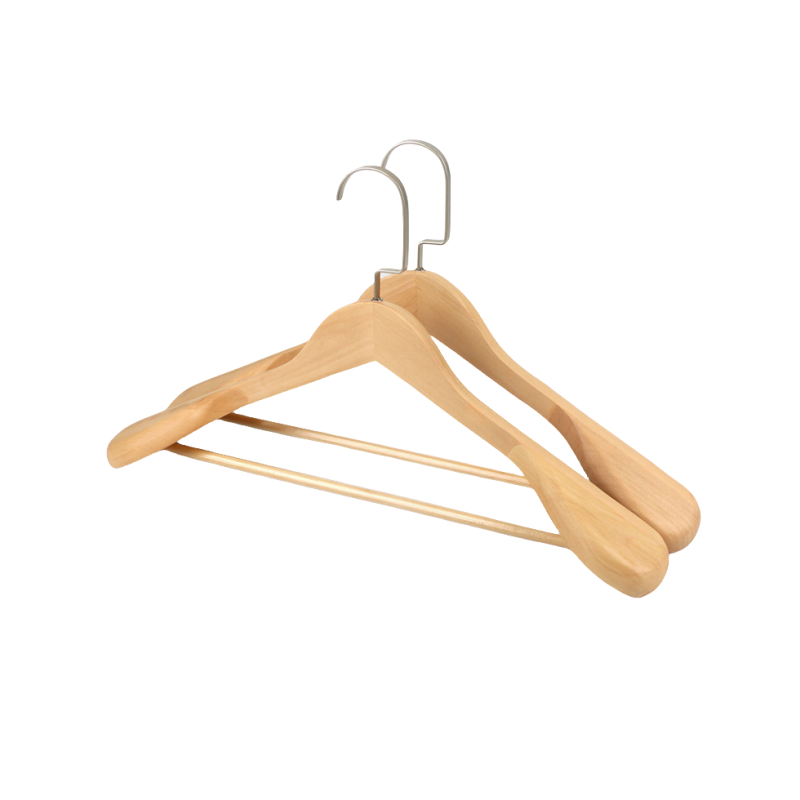 凡礼格衣架实木衣架 扁钩圆杆原木色