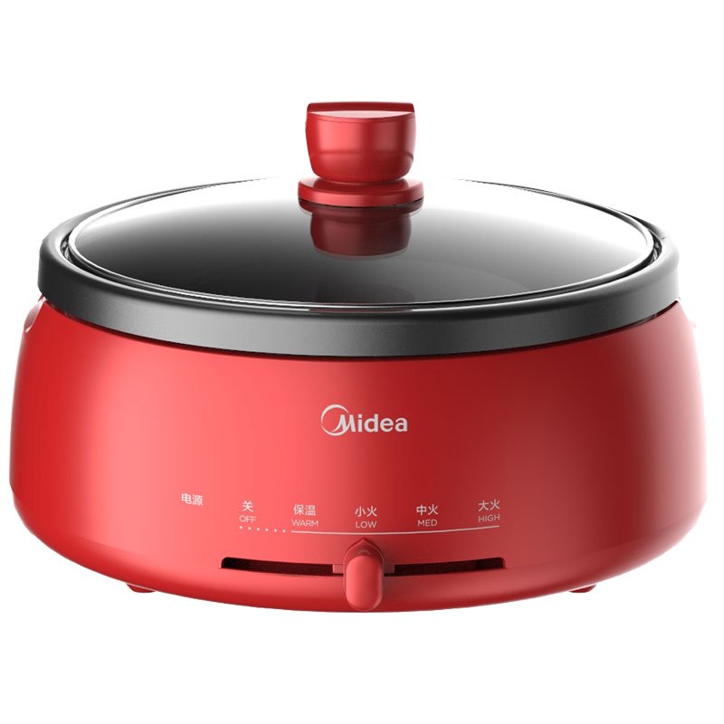 美的分体式多用途电火锅dh2851家用4l大容量韩式大功率多功能刷烤红色