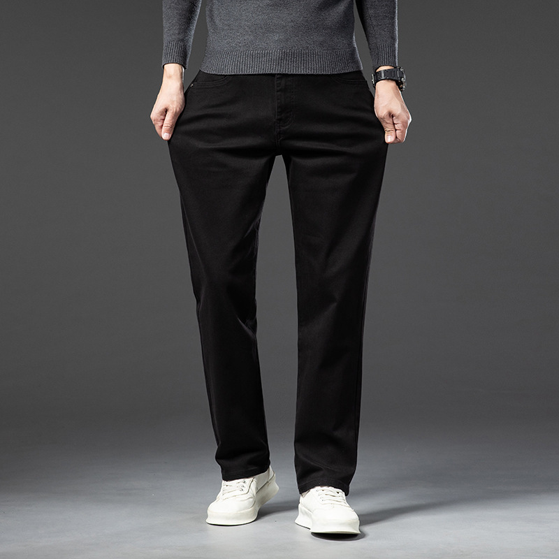 98%棉高档牛仔裤精品男 简约黑色设计潮牌百搭宽松直筒裤秋冬新品高清大图