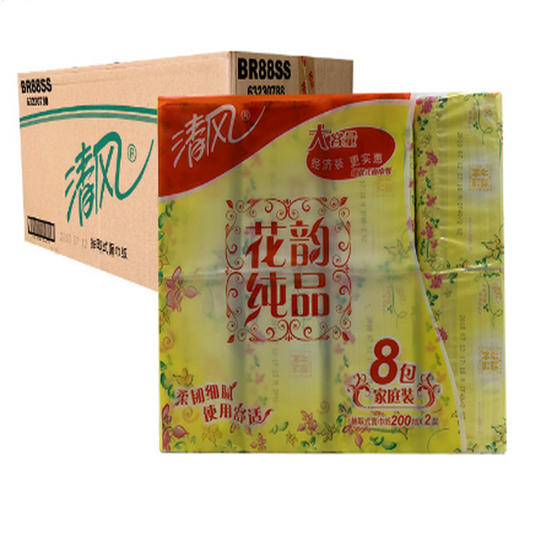 清风200抽小花韵双层花韵纸巾抽纸餐巾纸面巾纸48包整箱高清大图