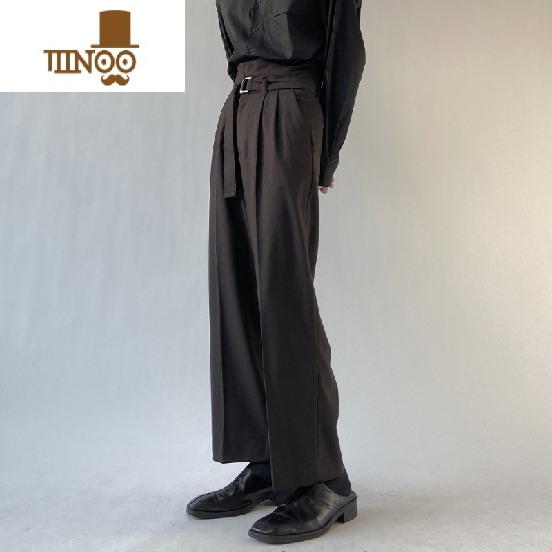 YANXU黑色高腰设计感韩版西装裤直筒宽松阔腿休闲裤垂坠感免烫男士裤子高清大图
