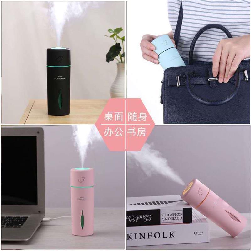 空气净化机usb车载加湿器香薰卧室办公迷你手拿灯光家用婴儿孕妇|叶子白色 加湿器+植物香薰油3瓶