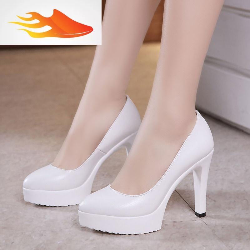 fishbasket职业女鞋高跟鞋白色模特旗袍走秀鞋正装面试白色尖头礼仪