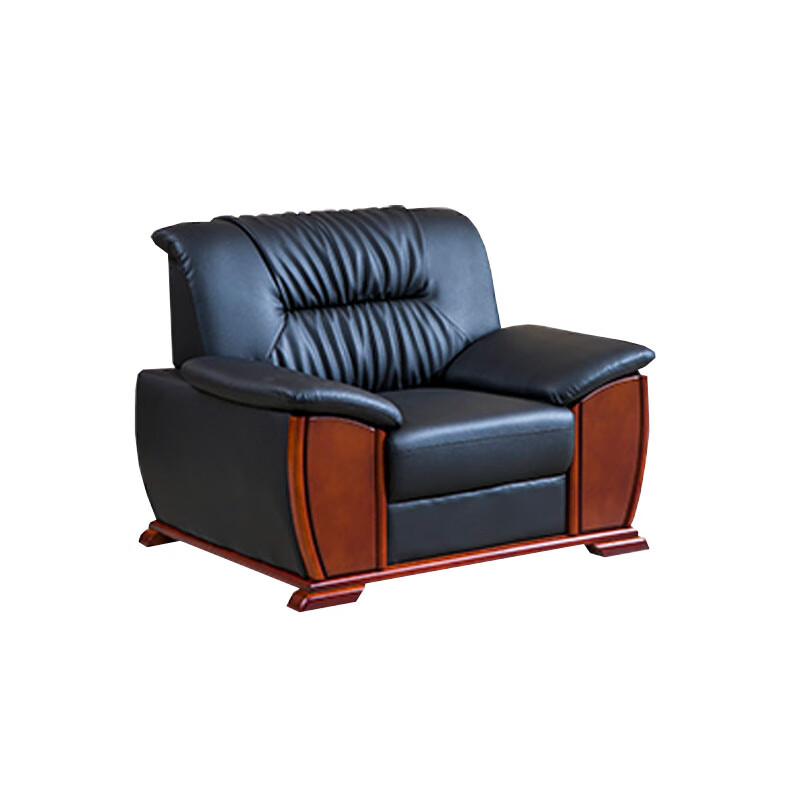 锦北 办公沙发老板皮沙发商务会客接待会议沙发组合 头层黑牛皮三人位高清大图