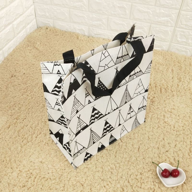 帆布袋女便携购物袋学生手提书袋饭盒袋折叠防水简致袋子小号好看的花