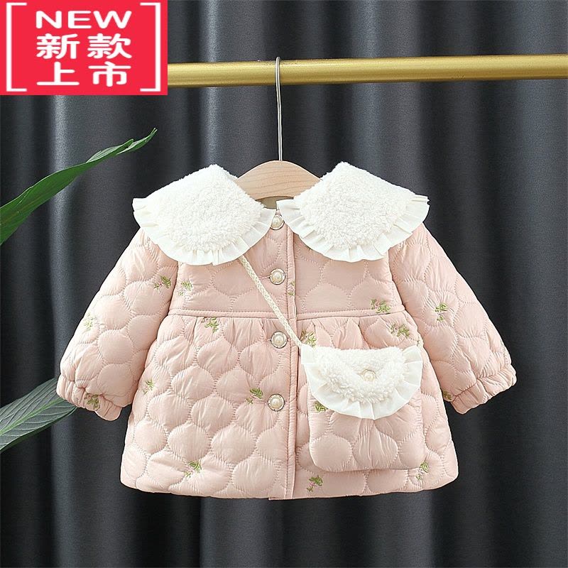 可莉允女童秋冬装2022新款宝宝加厚娃娃领外套1岁3儿童小清新棉袄外套棉服图片