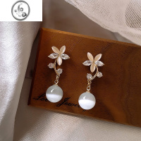 JiMi猫眼石花朵吊坠耳环2023年新款潮小众设计感锆石耳钉气质独特耳饰 花朵耳环