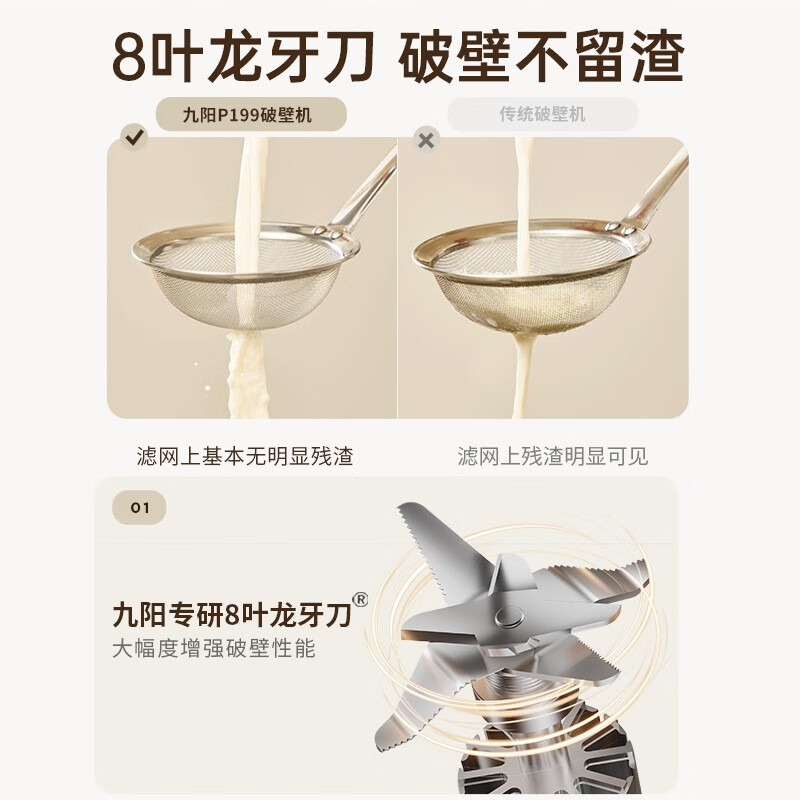九阳(Joyoung)破壁机 有罩降噪低音破壁机家用多功能破壁免滤可预约豆浆机果汁机搅拌机榨汁机辅食机L12-P199