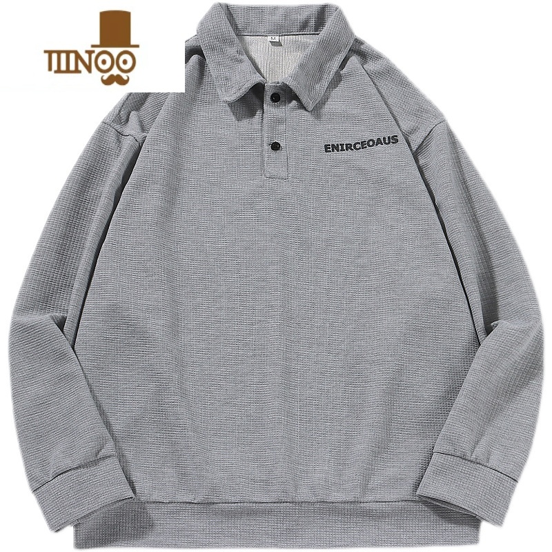 YANXUpolo领卫衣男无帽春季美式复古上衣设计感潮ins宽松百搭翻领外o高清大图