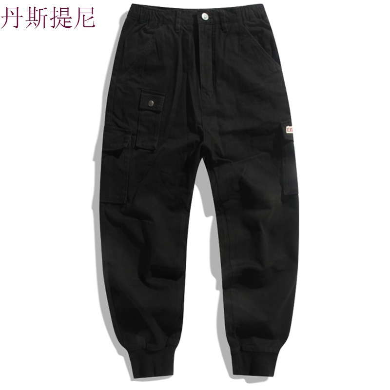 男士日系宽松休闲裤男秋季加肥加大码多口袋工装裤潮牌束脚长裤子
