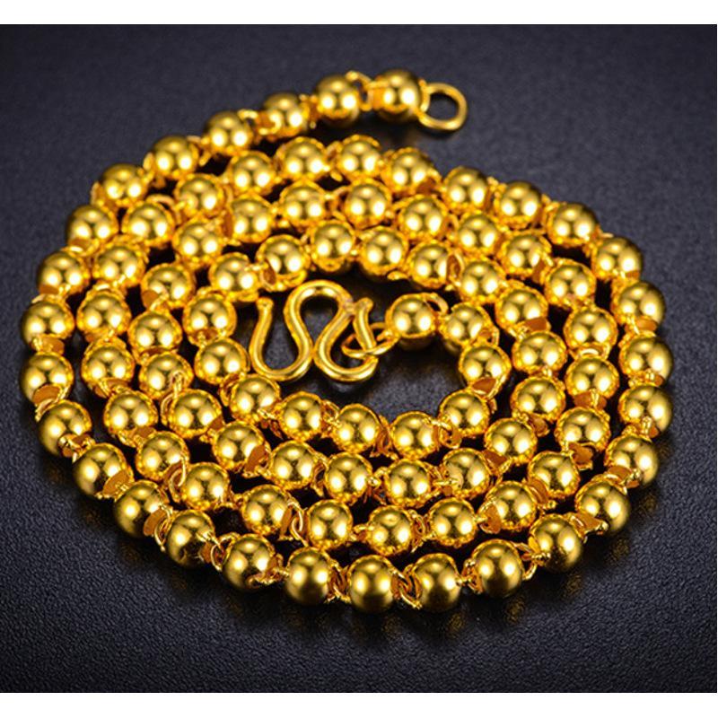 沙金项链男士黄铜镀金光珠圆珠佛珠项链nysm3314送女朋友七夕情人节礼