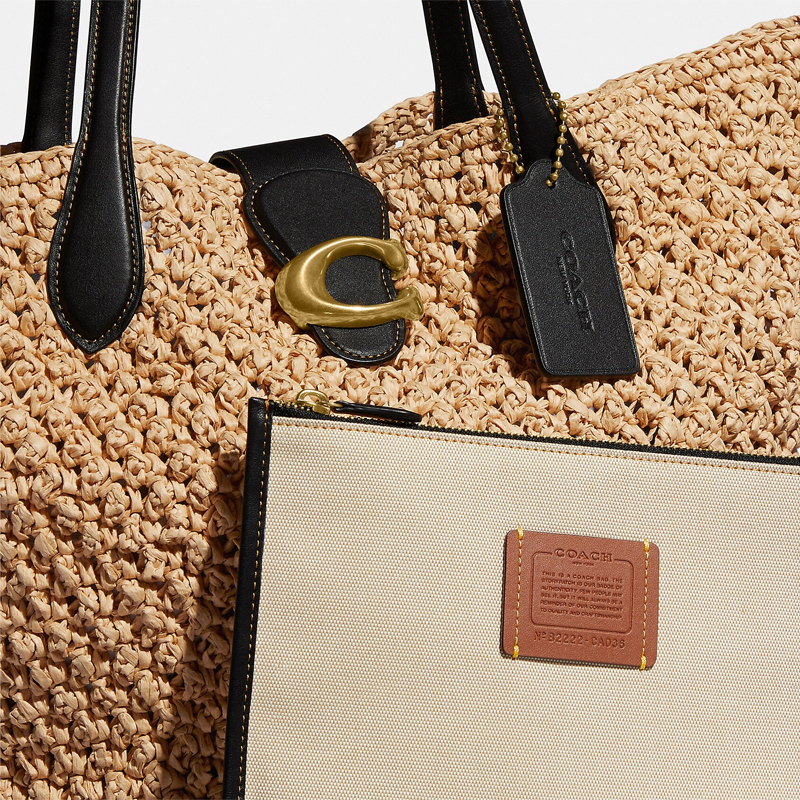 蔻驰coach女士手提包编织稻草托特包大容量时尚手提包单肩包ca036