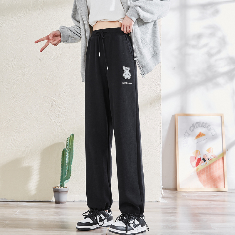 唐狮秋季新款运动裤女休闲裤宽松抽绳束脚显瘦小熊魔术贴in潮