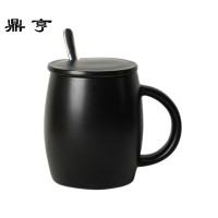 鼎亨简约马克杯定制杯子带盖带勺咖啡杯美式风格陶瓷杯创意水杯可