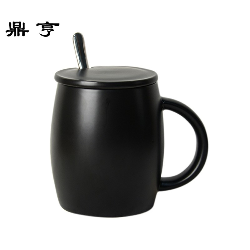 鼎亨简约马克杯定制杯子带盖带勺咖啡杯美式风格陶瓷杯创意水杯可