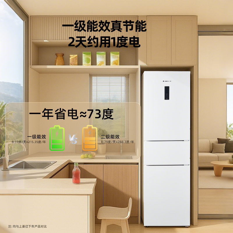 上菱LR-283WMPE岩白三门冰箱风冷无霜一级能效离子抗菌净味自动除霜电脑控温高清大图