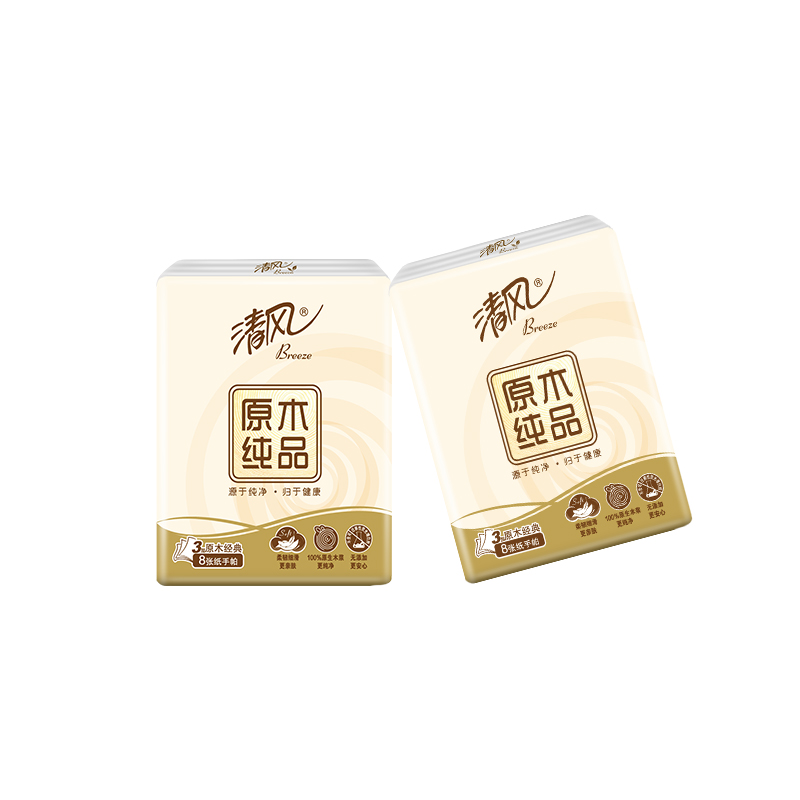清风 原木纯品3层8张10包手帕纸3条装(B66ACM13-3T)HM -高清大图