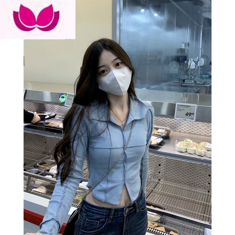 七斓小众别致拼接显瘦上衣辣妹打底衫秋季设计感修身T恤女潮图片