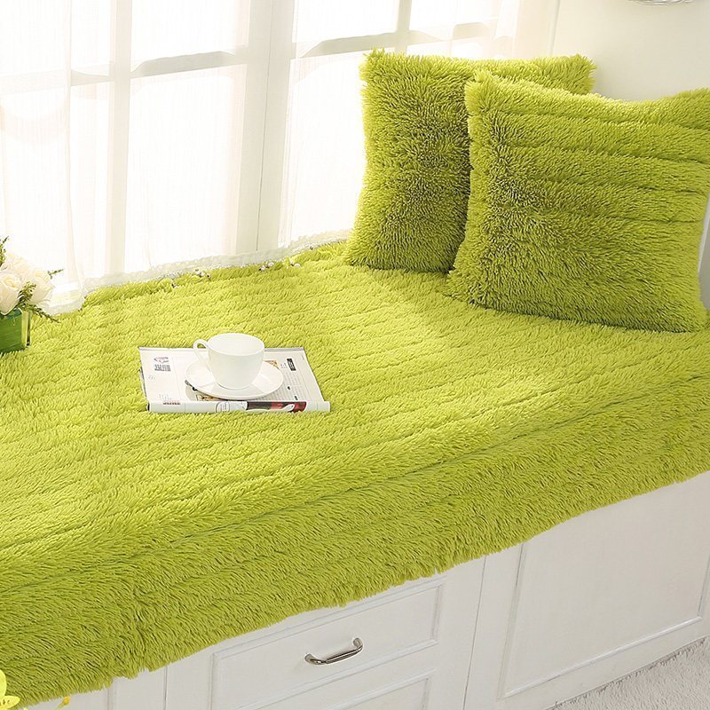汐岩飘窗垫加厚窗台垫现代简约卧室榻榻米阳台垫子飘窗台垫可机洗 长毛绒草绿色110宽*160cm长