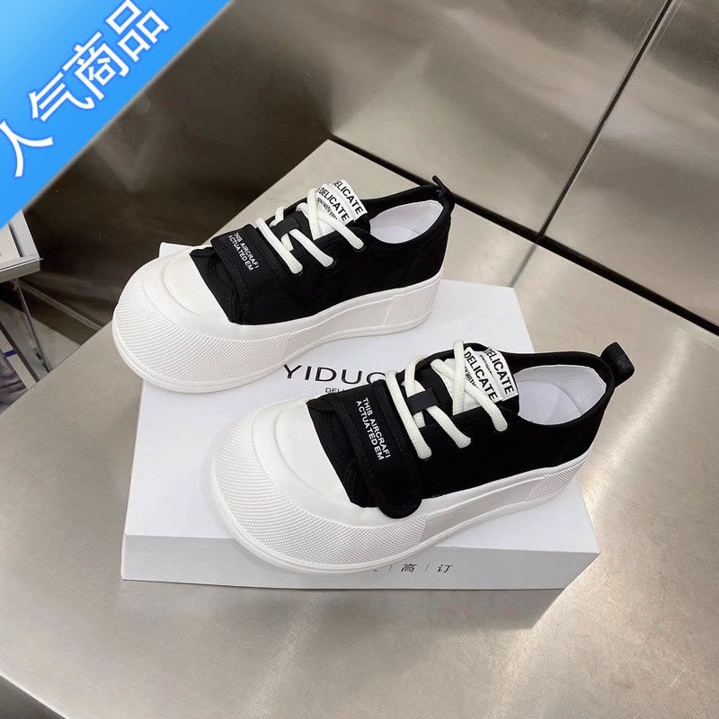 SUNTEK丑萌大头面包鞋女2023新款夏季网面透气小白鞋百搭厚底帆布鞋图片