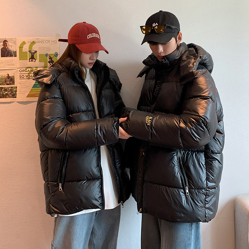 羽绒棉服棉衣冬季男女同款连帽黑色烫金面包服棉袄2023新款厚外套高清大图
