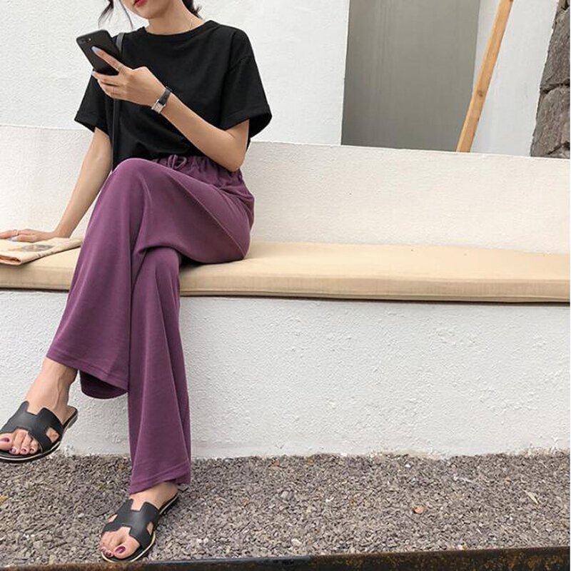 韩版新款港味拖地长裤女秋宽松高腰阔腿裤大码直筒裤显瘦休闲裤子