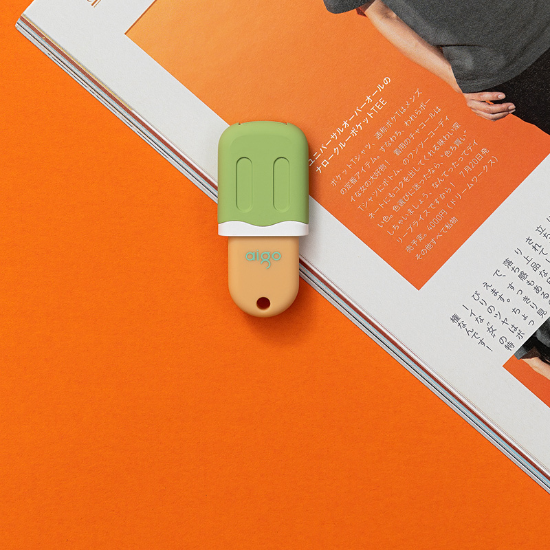 爱国者(aigo)U333雪糕推拉u盘 64GB 车载优盘手机电脑两用高速正品创意定制u盘 绿色
