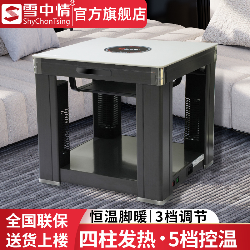 雪中情电暖桌电暖炉取暖桌家用烤火桌电烤桌暖炉桌多功能家用客厅正方形炉子电炉桌烤火桌子电暖器取暖器轻奢灰70*70厘米