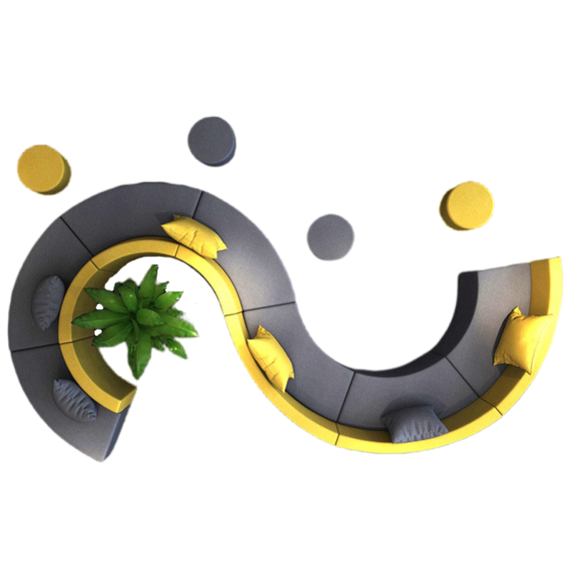 质凡个性创意培训机构休息接待洽谈区 S型沙发+茶几+4圆凳 3700mm高清大图