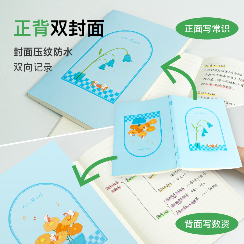 2本套装(淡蓝花影+紫晶冰芒+拔帽中性笔黑+红) [正版]粉笔文创设计款笔记本16开粉笔原创猫咪花店宇宙花园国货文创小清高清大图