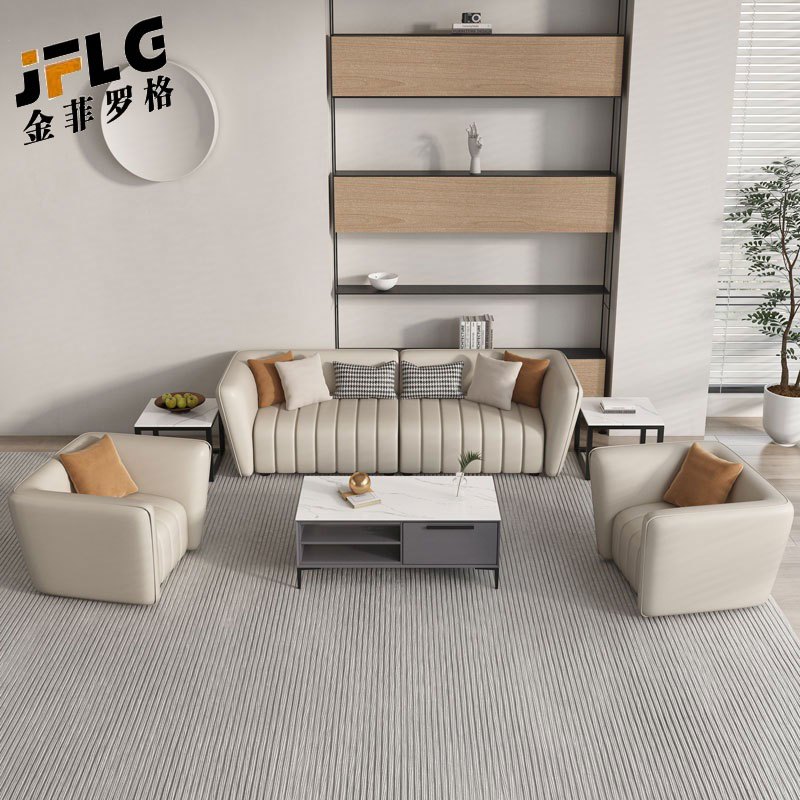 苏宁 金菲罗格 办公家具 办公室商务皮艺洽谈会客接待沙发 三人位高清大图