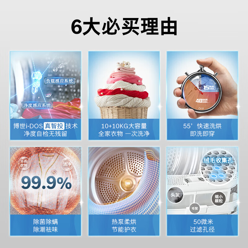 博世 WGE252A0AW+WQA254D00W 云朵白 热泵烘干机 洗烘套装智能投放 除菌除螨高清大图