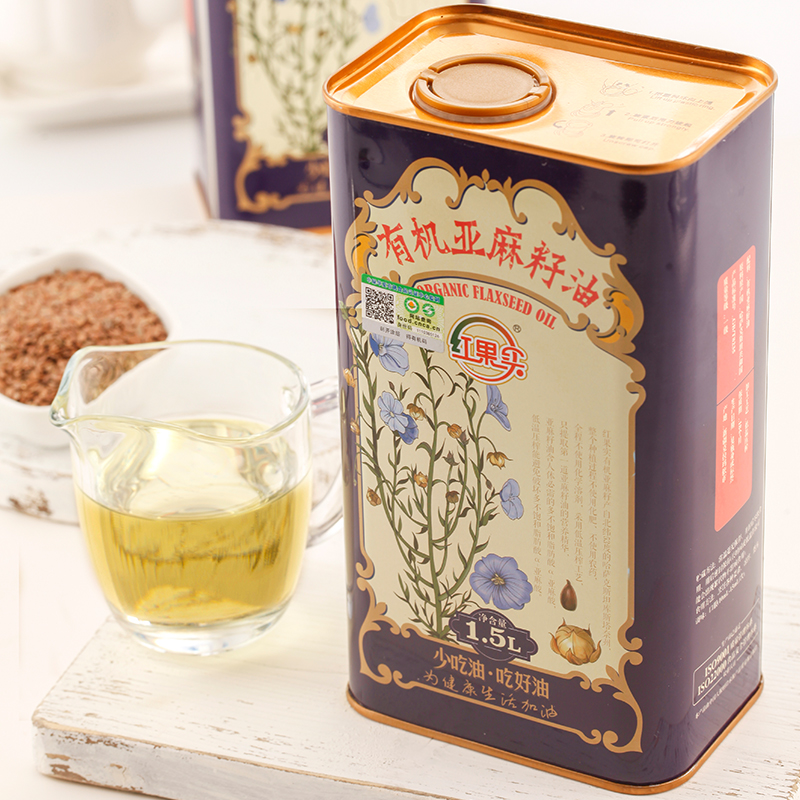 红果实新疆有机亚麻籽油1.5L罐装食用油 有机食品认证 可口服 月子油高清大图