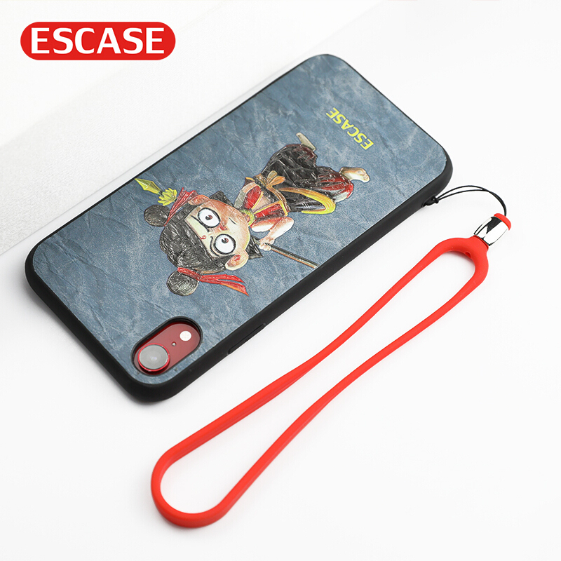 ESCASE[两只装]手机挂绳相机短手腕绳钱包钥匙证件挂饰苹果iPhone11pro华为P40等手机硅胶黑+红手机链
