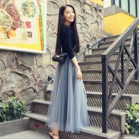 2018新款百褶裙网纱裙秋季半身裙长裙蕾丝仙女裙子中长款夏季