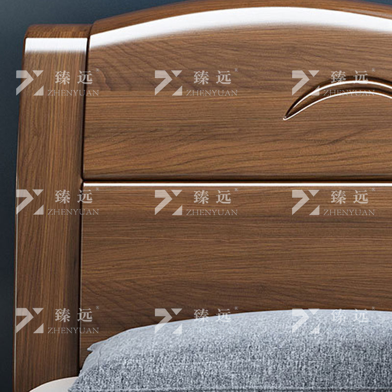 臻远 ZY4022920 胡桃木实木床1.8米双人床含一个床头柜