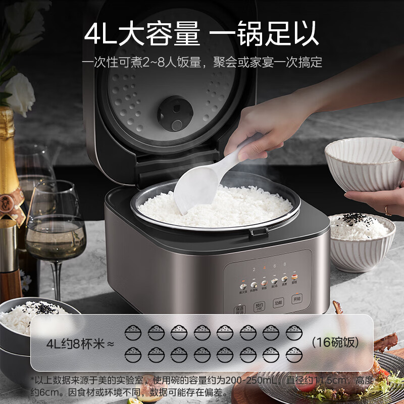 美的TQ453SZ电饭煲智能预约4L家用不粘锅快速煮饭大容量抗菌不粘柴火饭电饭锅高清大图