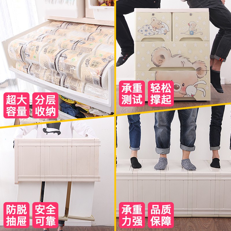 特大号加厚抽屉式收纳柜卡通衣柜整理柜储物柜塑料简易衣柜五斗柜收纳柜 三维工匠高清大图