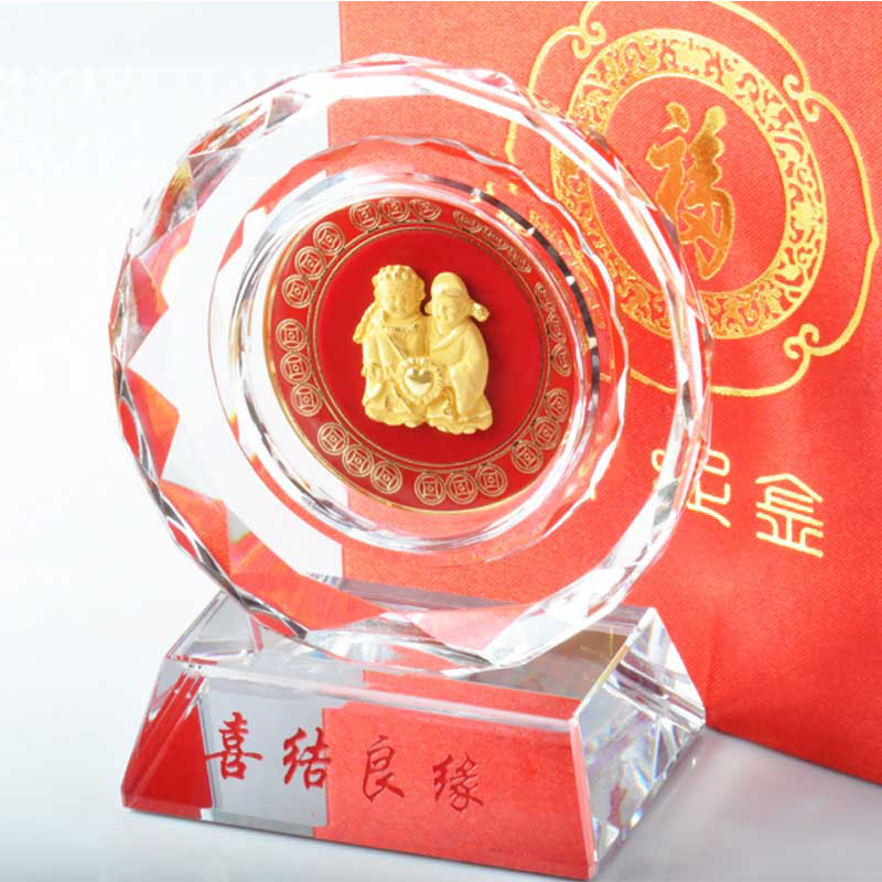 梦克拉 足金工艺水晶摆件 喜结良缘高清大图