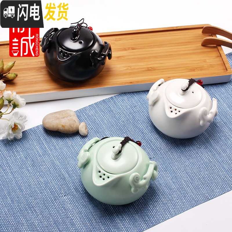 三维工匠陶瓷茶壶 家用功夫茶具单个泡茶壶 创意旅行茶水手抓壶冲茶器套装 10头[黑禅]