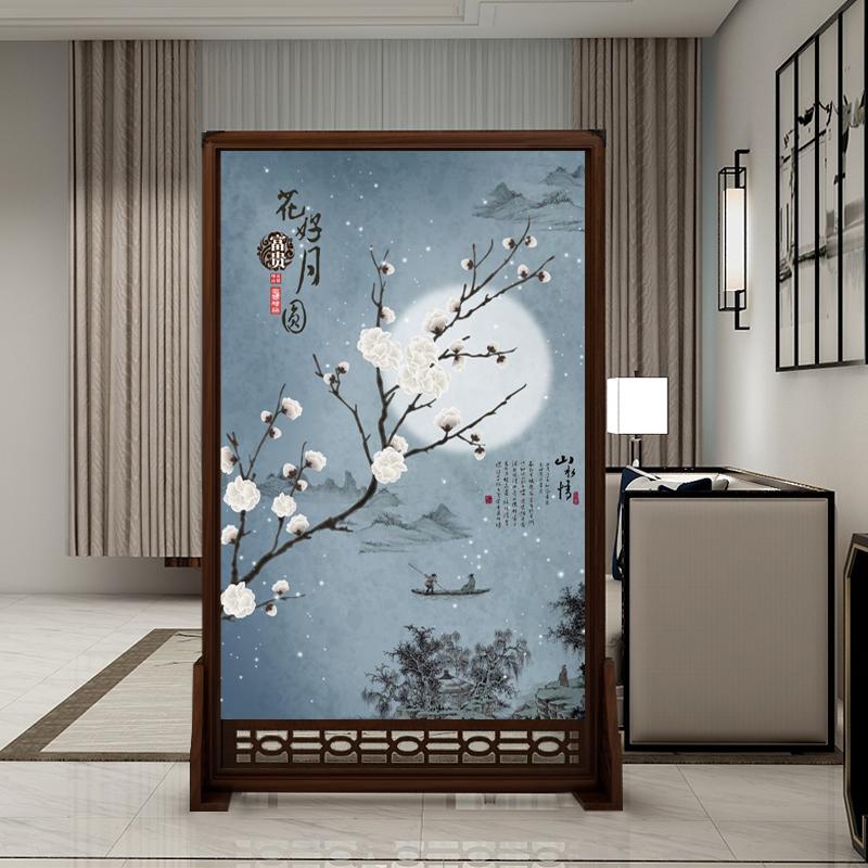 中式实木屏风隔断客厅装饰卧室遮挡家用胡桃镂空 座屏 定制80*180(上或下一面镂空) 整装高清大图