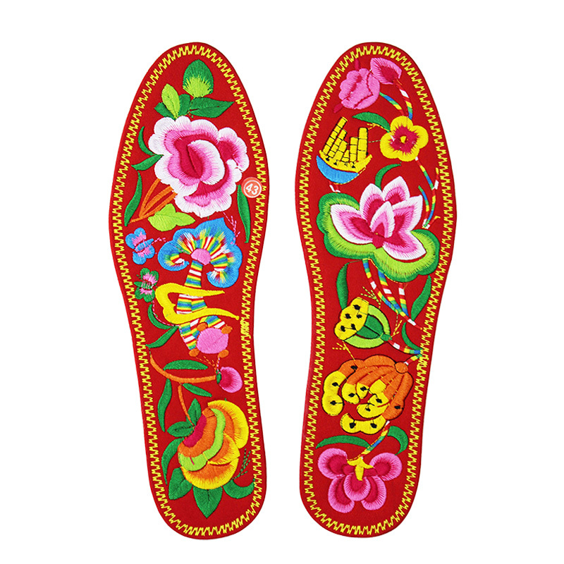 绣花鞋垫成品全纯棉布红黄刺绣男女士吸汗除臭结婚日用非十字绣垫 纯