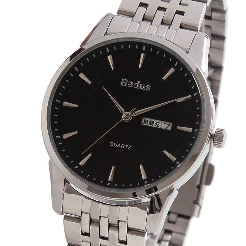 男表 双日历表 条钉简约清晰刻度女表 国产品牌休闲石英表 男士腕表