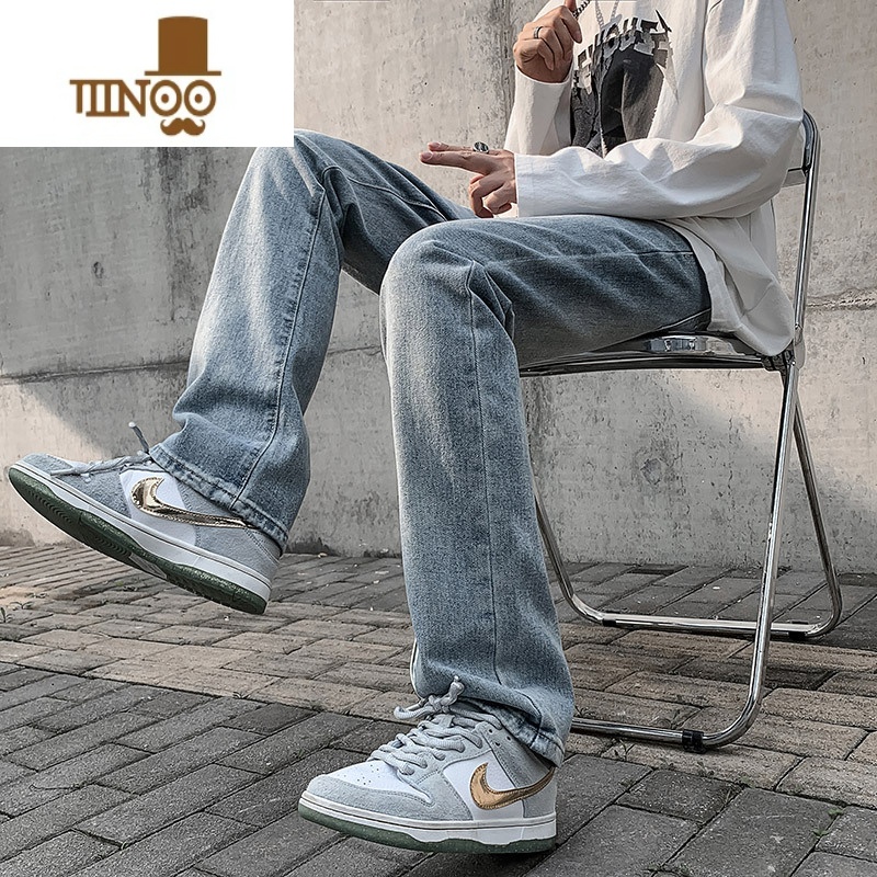 YANXU复古高街美式牛仔裤男士休闲长裤潮牌宽松夏季直筒裤子男款款高清大图