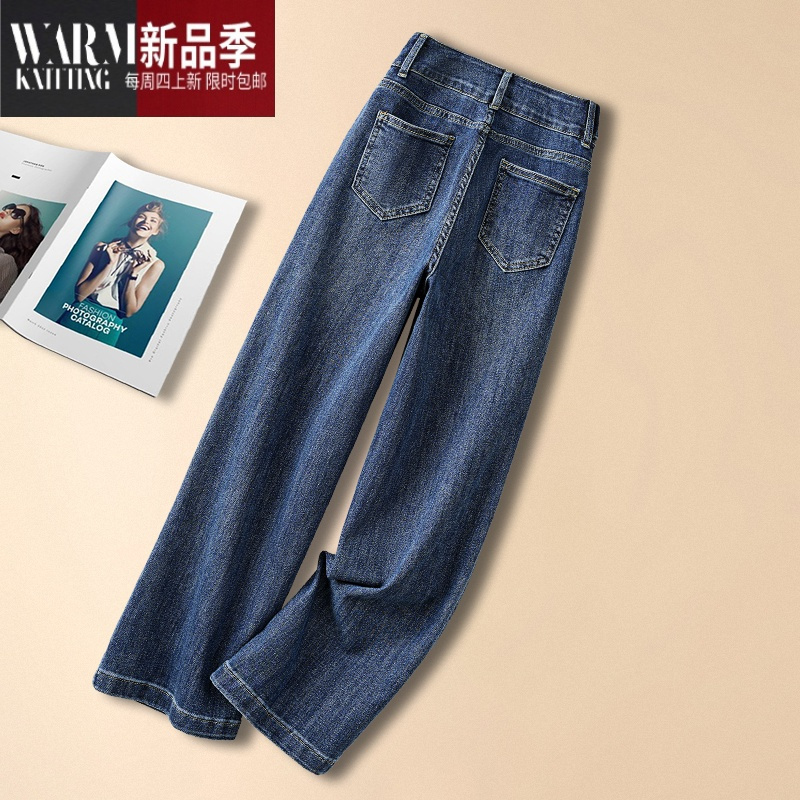 SHANCHAO黑色牛仔裤女2023年新款款高腰窄版阔腿裤宽松筒裤夏季薄款