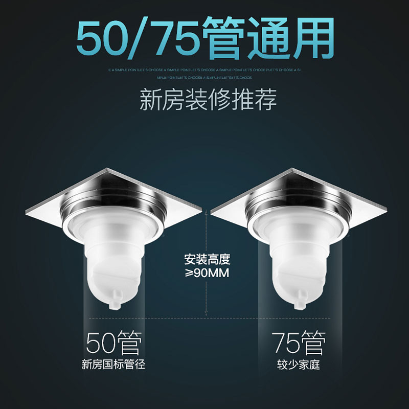 潜水艇(submarine)地漏全铜防臭地漏四防地漏 纯铜主体方形面板防虫防臭排水快有滤网 TF50-12厘米面板高清大图