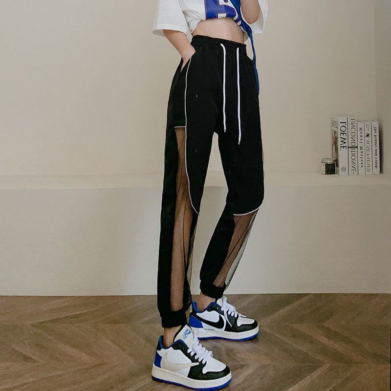 真维斯网纱休闲裤女洋气夏季薄款冰丝速干运动裤美式束脚宽松显瘦图片