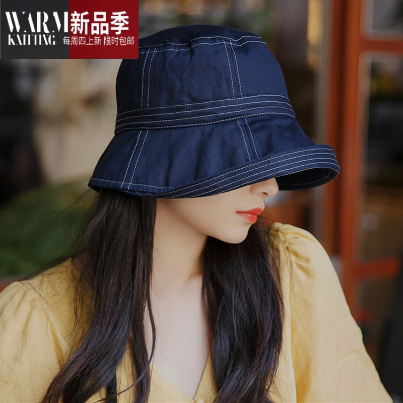 shanchao帽子女日系uv遮脸大小头围渔夫帽帽遮阳帽太阳帽