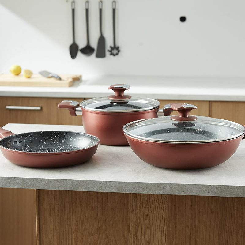 BRK Germany德国厨具希尔登不粘锅三件套锅 炒锅30cm&汤锅22cm&煎锅26cm 麦饭石不粘锅 厨房三件锅具
